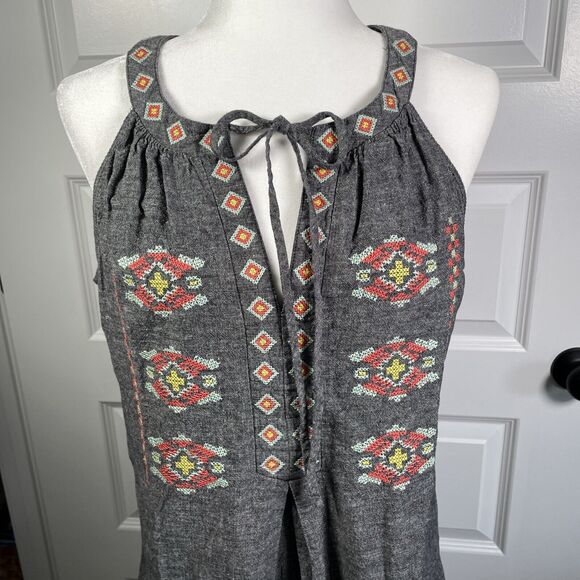 Uncle Frank Anthropology Dress Gray Coral Embroidered Linen blend Halter Size L - Picture 3 of 9